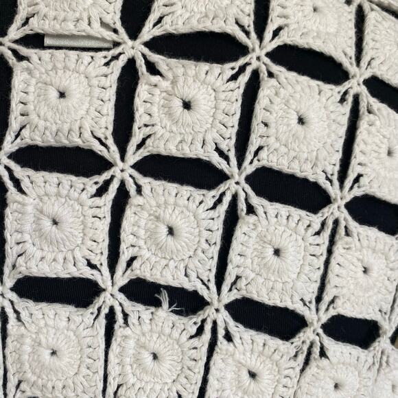 Chico’s Hand Crocheted White Cotton Cardigan Sweater Jacket Size 3 (XL) tie - Picture 4 of 9